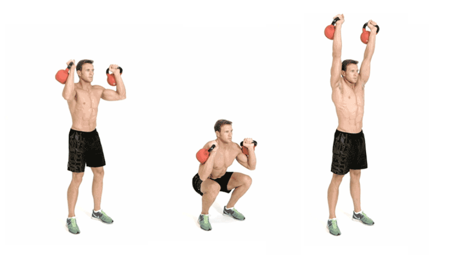 As prensas dinámicas de kettlebell sobre a cabeza enganchan todos os músculos principais